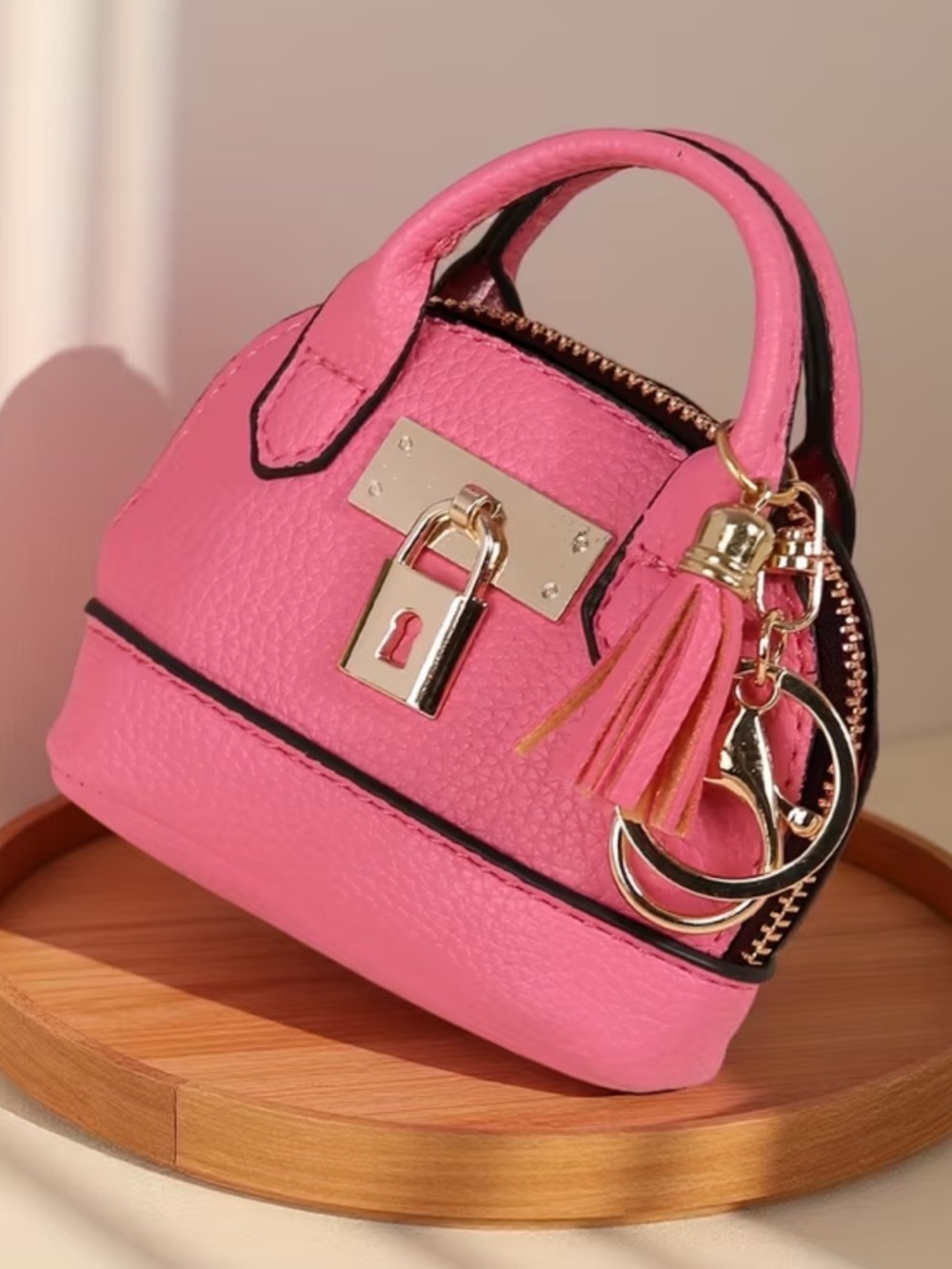 Stylish Pink Mini Dome Satchel with Tassel bag Charm keychain new - Picture 2 of 4